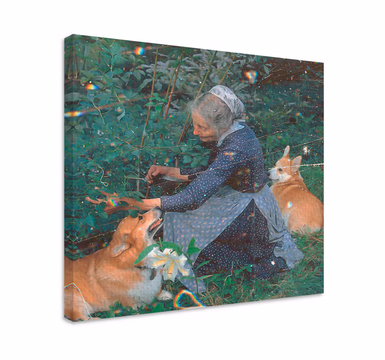 Obraz psy kobieta z corgi - TenStickers
