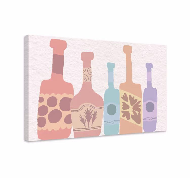 Obraz z ornamentami w kolorowe sylwetki butelek - TenStickers