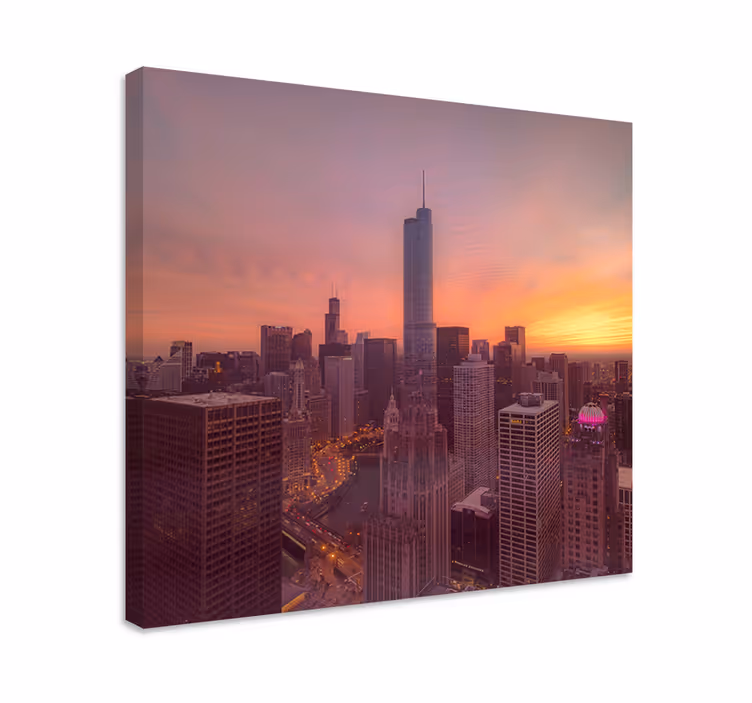 Obraz miasto zachód słońca nad panoramą chicago - TenStickers