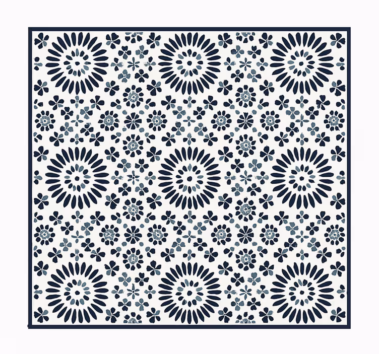 Niebieski dywan winylowy geometryczny wzór kwiatowy - TenStickers