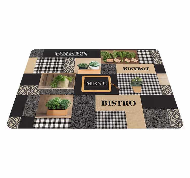 Dywan winylowy do kuchni w stylu bistro czarno-biały - TenStickers