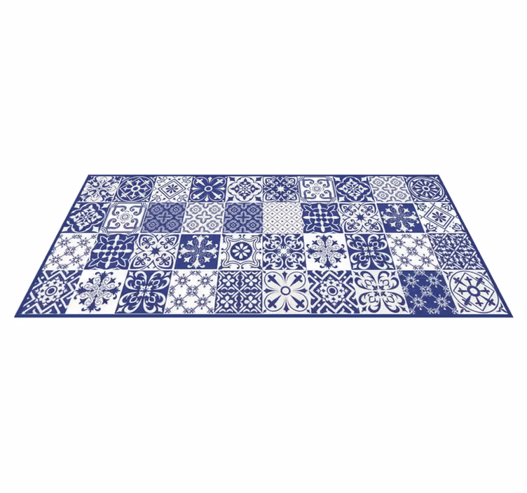 Dywan winylowy do kuchni mozaika porcelanowa kobaltowa - TenStickers