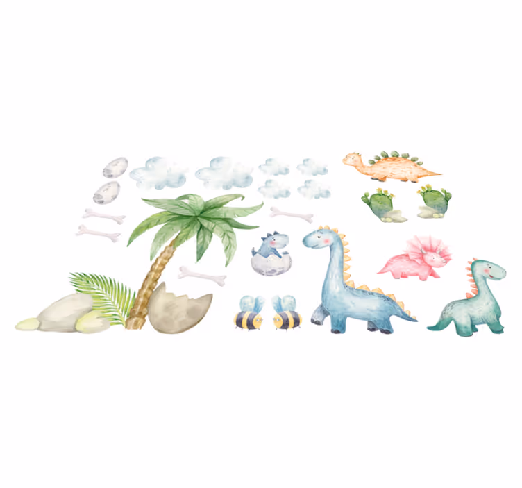 Dywan winylowy zwierzęta urocze dinozaury akwarelowe - TenStickers