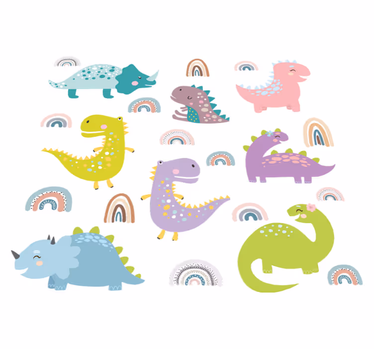 Dywan winylowy zwierzęta z nordyckimi dinozaurami i tęczami - TenStickers