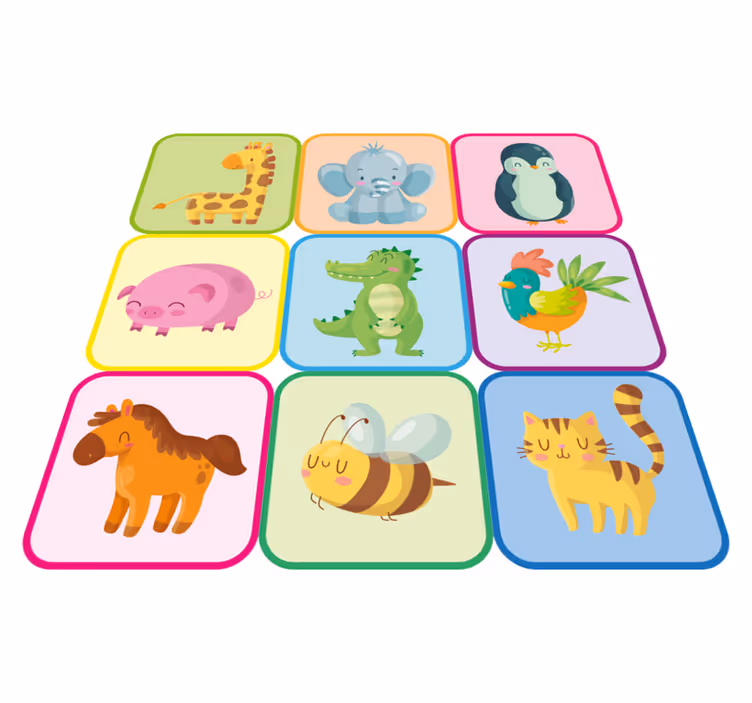 Dywan winylowy zwierzęta kolorowe płytki - TenStickers