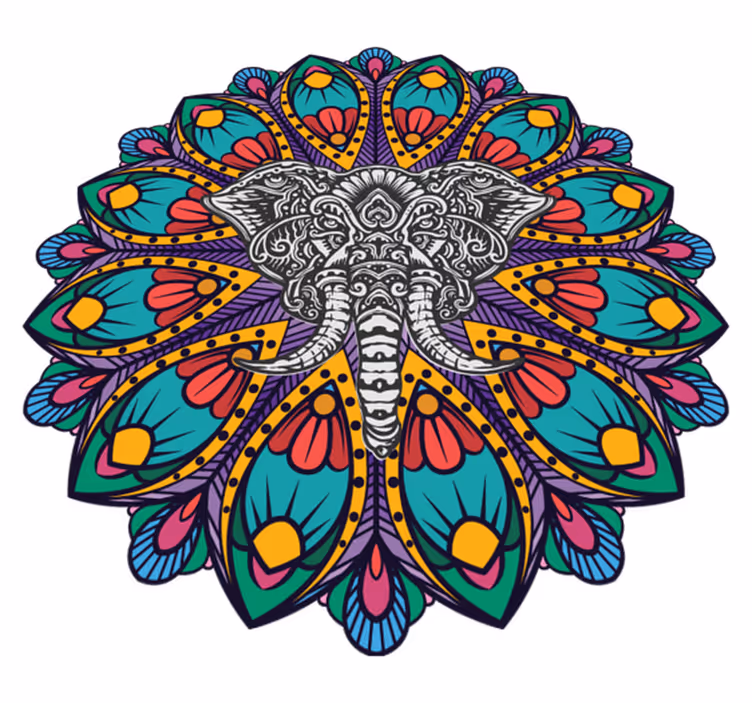 Dywan winylowy zwierzęta kolorowa mandala słonia - TenStickers