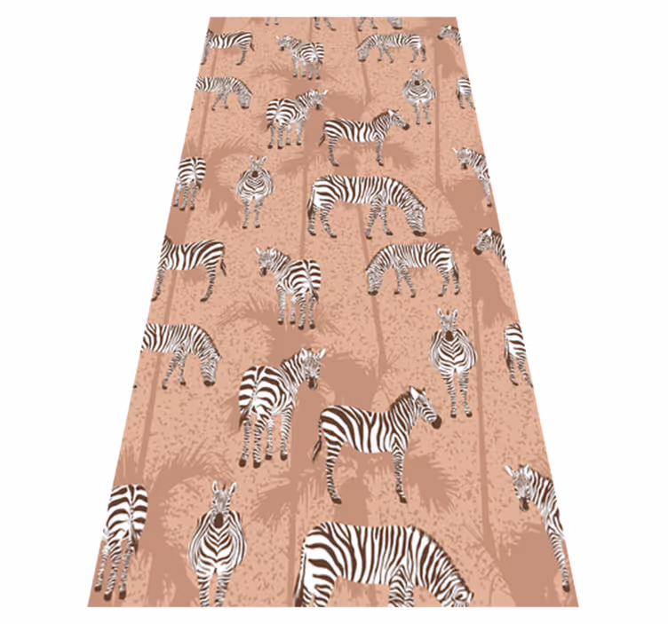Dywan winylowy zwierzęta zebra i brązowe palmy - TenStickers