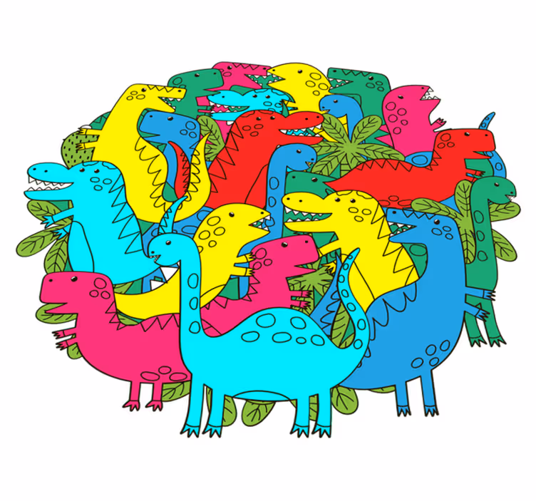 Dywan winylowy zwierzęta okrągły kolorowy dinozaur dla dzieci - TenStickers