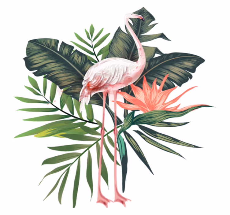 Dywan winylowy zwierzęta flamingo w akwareli i liście - TenStickers