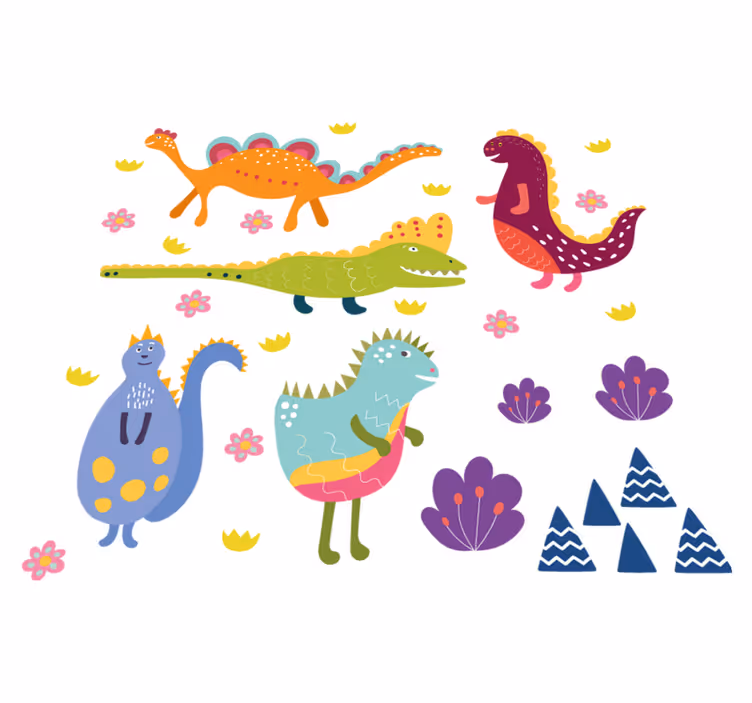 Dywan winylowy zwierzęta zestaw malowanych dinozaurów - TenStickers