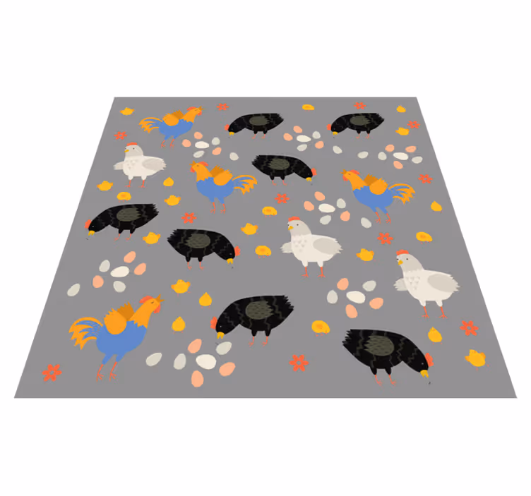 Dywan winylowy zwierzęta w wzór z kurami w kurniku - TenStickers