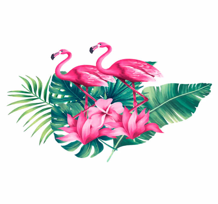 Dywan winylowy zwierzęta flamingi i roślinność - TenStickers
