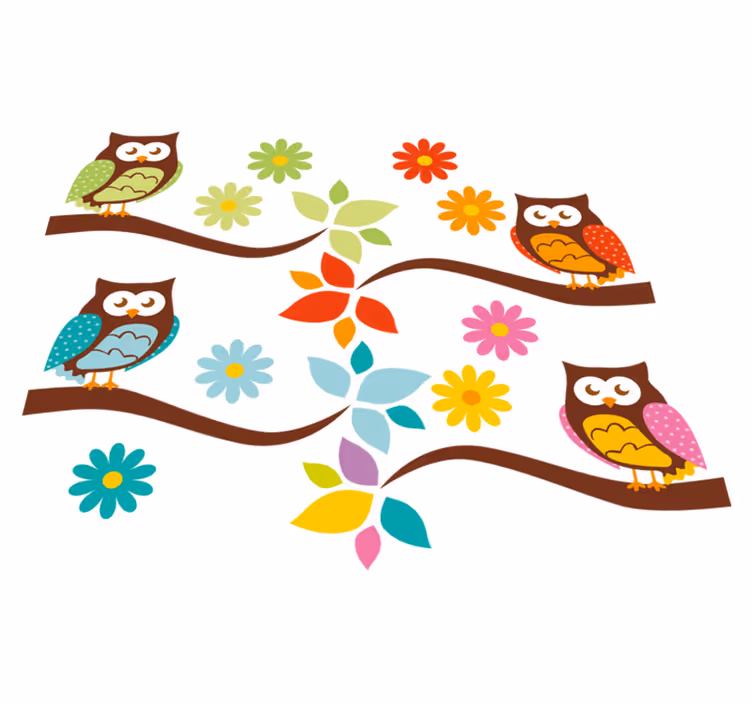 Dywan winylowy zwierzęta kolorowe ułożenie sów - TenStickers