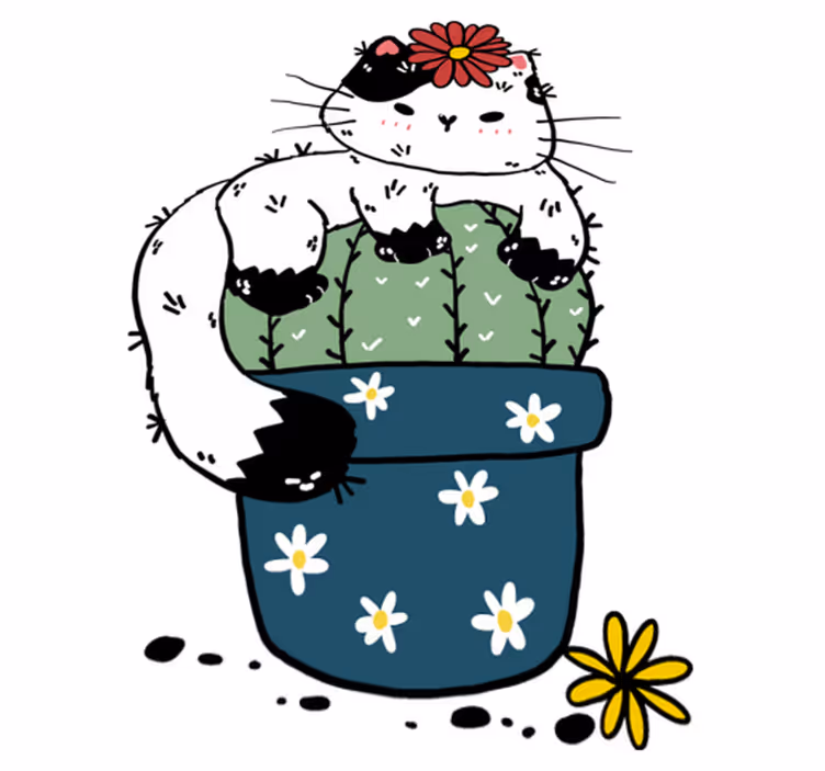 Dywan winylowy zwierzęta kaktus z zabawnym kotem - TenStickers