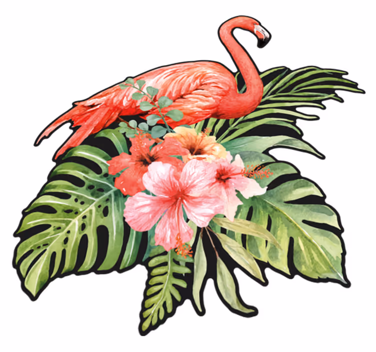 Dywan winylowy zwierzęta flamingo z kwiatami - TenStickers
