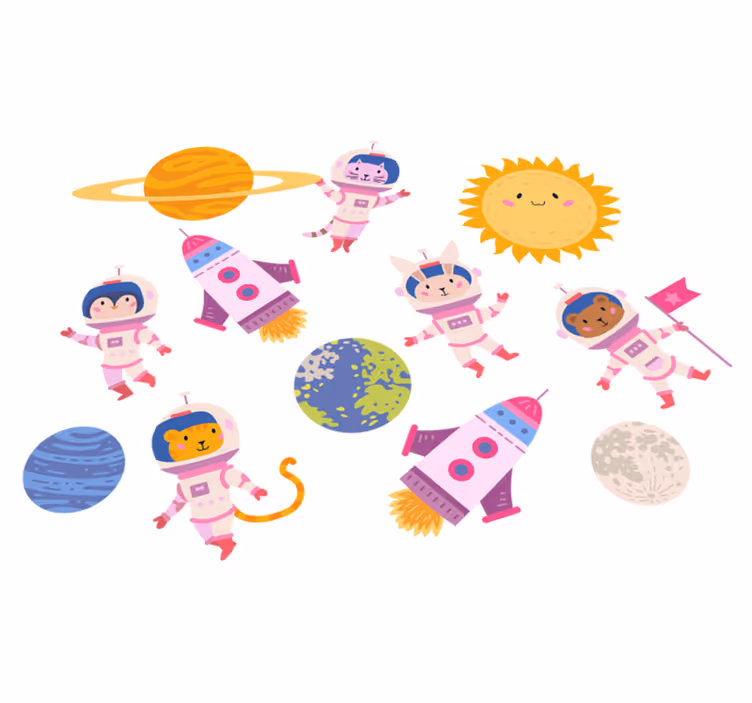 Dywan winylowy zwierzęta astronauci z rakietą - TenStickers