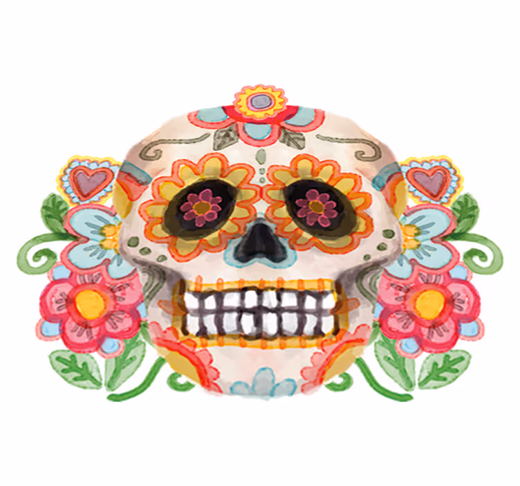 Dywan winylowy na halloween czaszka w kwiaty aquarella - TenStickers