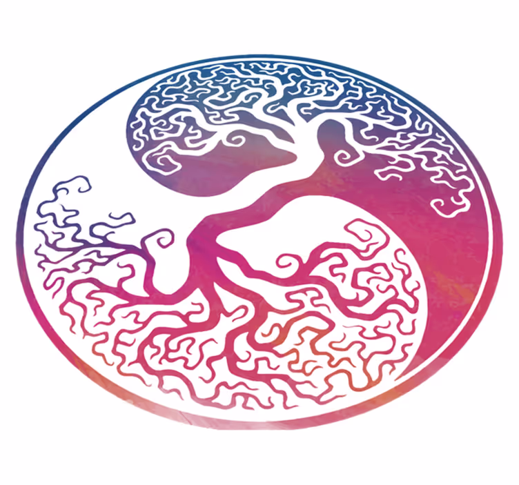 Dywan winylowy w kwiaty i rośliny drzewo życia yin yang - TenStickers