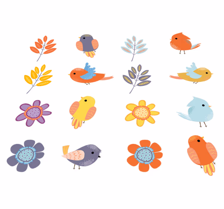 Dywan winylowy w kwiaty i rośliny z wiosennymi ptakami - TenStickers