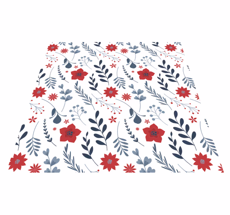 Dywan winylowy w kwiaty i rośliny w czerwono-białe wzory - TenStickers