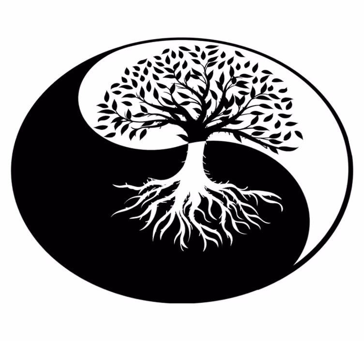 Dywan winylowy w kwiaty i rośliny drzewo Życia yin i yang - TenStickers