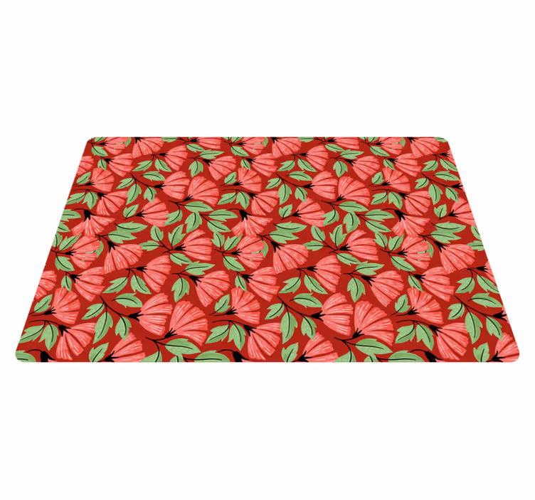 Dywan winylowy w kwiaty i rośliny w stylu vintage czerwony - TenStickers