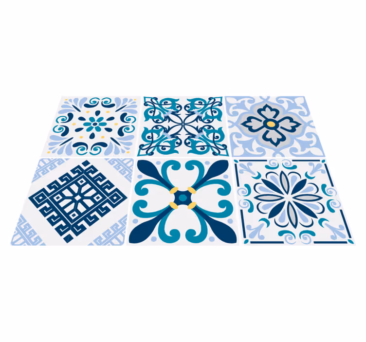 Dywan winylowy do kuchni kafelki niebieskie kwiaty - TenStickers