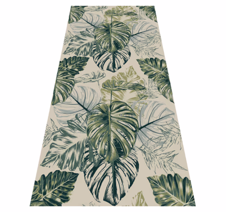Dywan winylowy do salonu w beżowe liście monstera - TenStickers
