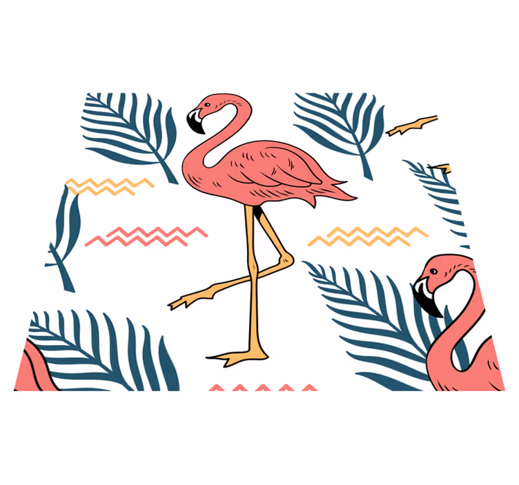 Dywan winylowy do salonu liście tropikalne z flamingami - TenStickers