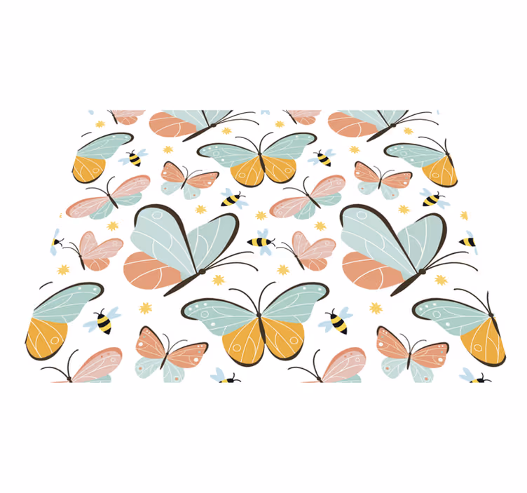 Dywan winylowy do salonu motyle i pszczoły - TenStickers