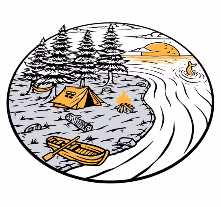 Dywan winylowy natura z żółtym widokiem kampera - TenStickers