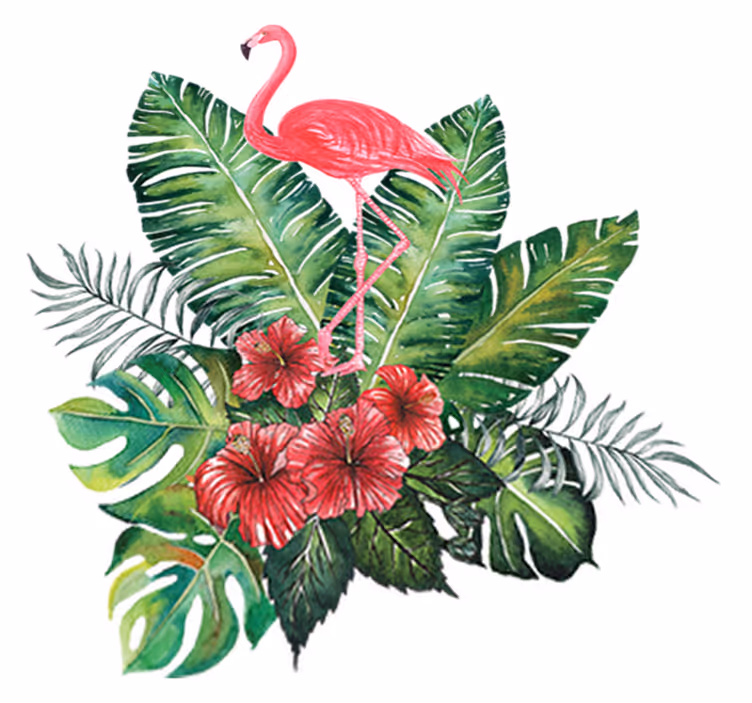 Dywan winylowy w kwiaty i rośliny z dużym flamingiem - TenStickers