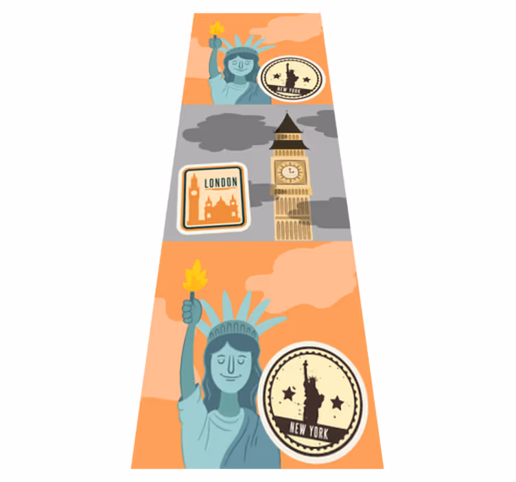 Dywan winylowy do salonu kolaż nyc i londyn - TenStickers