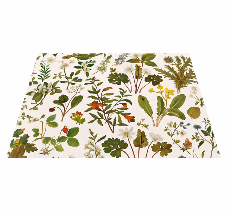 Dywan winylowy do salonu w stylu botanicznym na białym tle - TenStickers