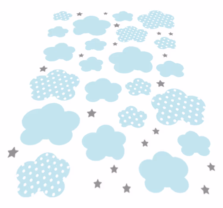 Dywan winylowy dla dziecka niebieskie chmury i szare gwiazdy - TenStickers