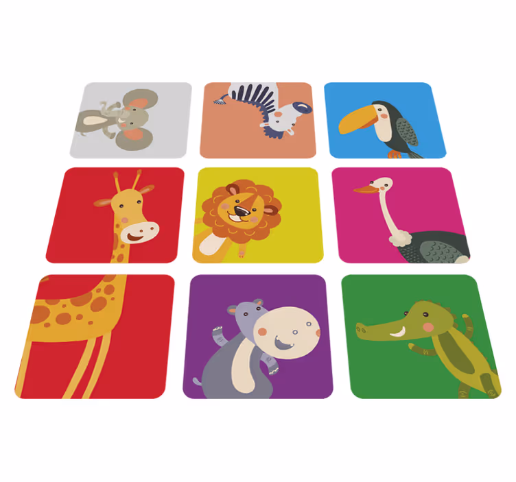 Dywan winylowy dla dziecka kolorowe kafelki ze zwierzętami - TenStickers