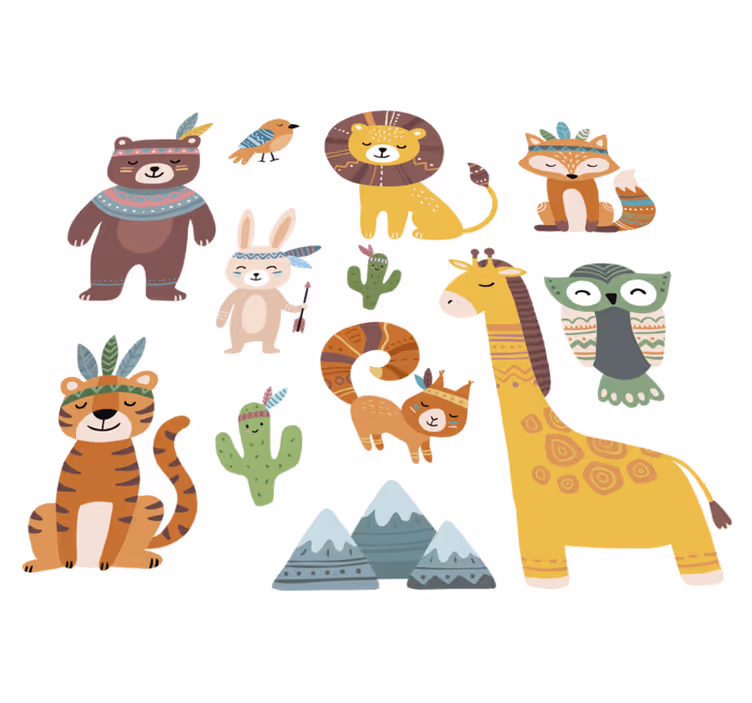 Dywan winylowy dla dziecka z zabawnymi zwierzętami tribal - TenStickers