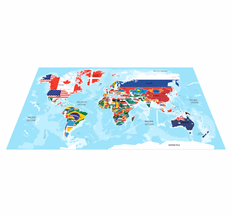 Dywan winylowy mapa świata z flagami świata - TenStickers