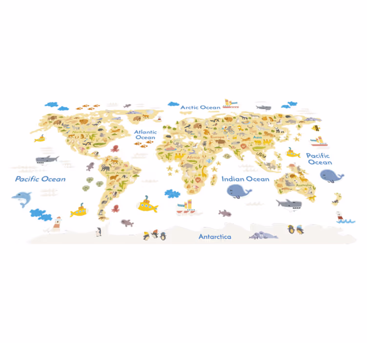 Dywan winylowy mapa świata z motywem fauny - TenStickers