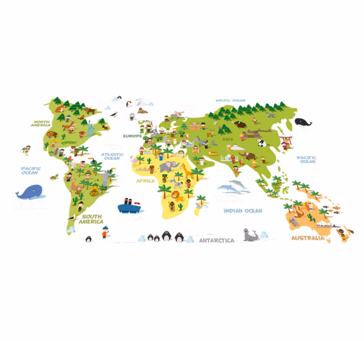 Dywan winylowy mapa świata z mapą ludzi w języku angielskim - TenStickers