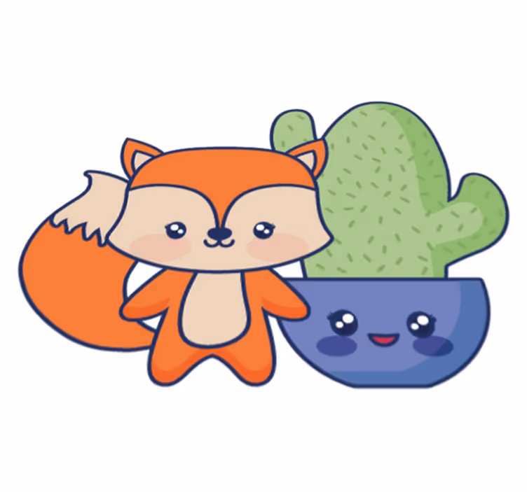 Dywan winylowy dla dziecka kaktus i lis w stylu anime - TenStickers