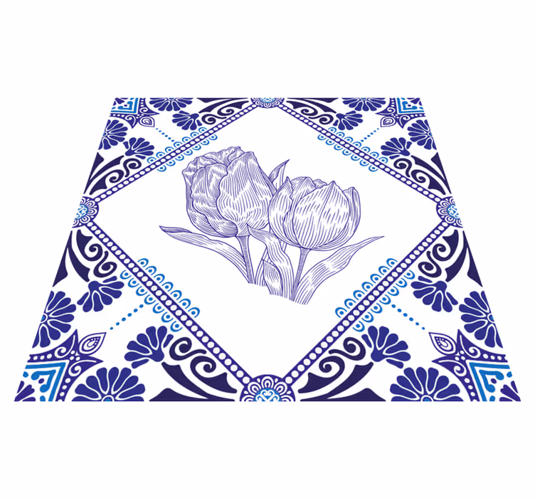 Dywan winylowy do kuchni tulipany w niebieskim delfcie - TenStickers