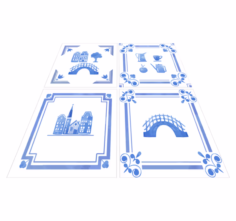 Dywan winylowy do kuchni z holenderskimi domkami delft - TenStickers