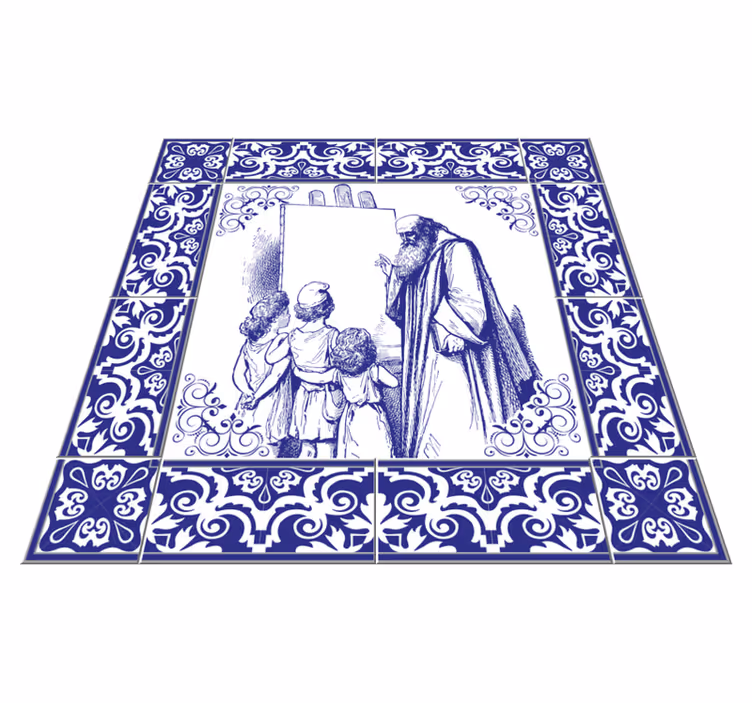 Dywan winylowy do kuchni niebieski nauczyciel delft - TenStickers
