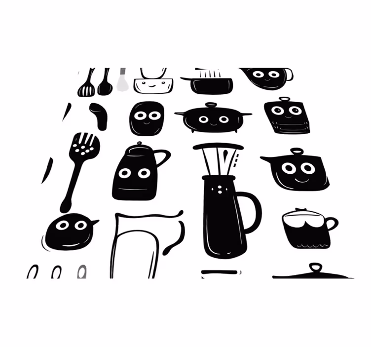 Dywan winylowy do kuchni z rysowanymi czarnymi akcesoriami - TenStickers