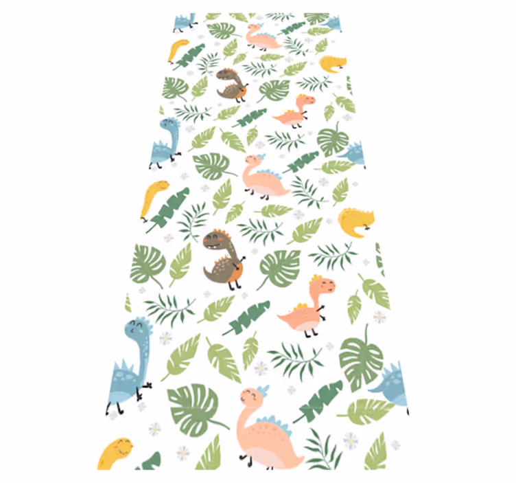 Dywan winylowy do salonu w pastelowym lesie z dinozaurami - TenStickers