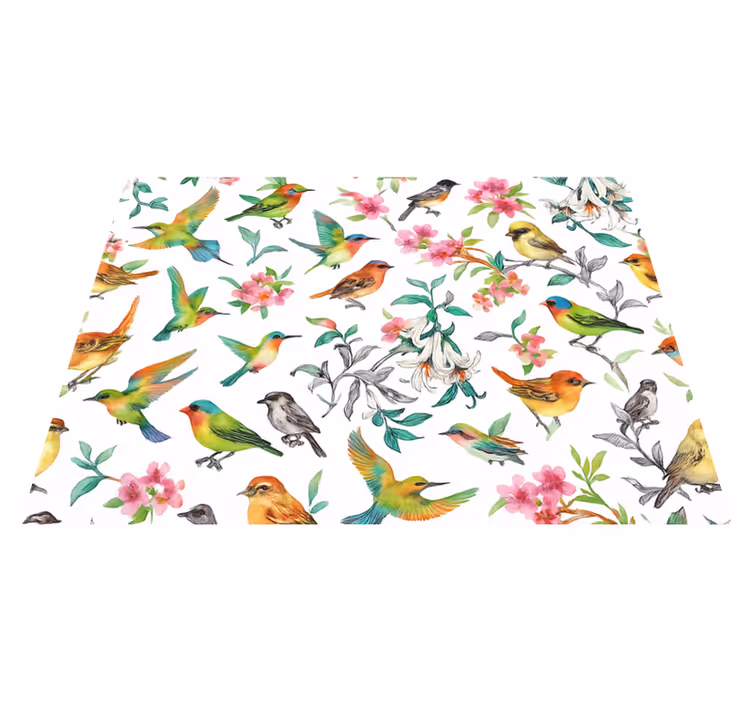 Dywan winylowy do salonu kolorowa natura z ptakami - TenStickers