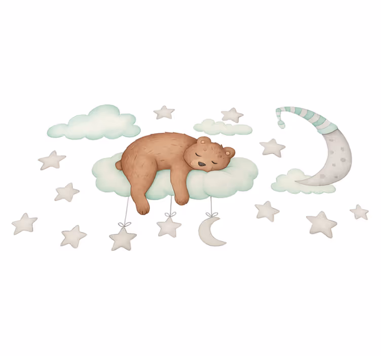 Dywan winylowy do salonu Śpiący miś na chmurach - TenStickers