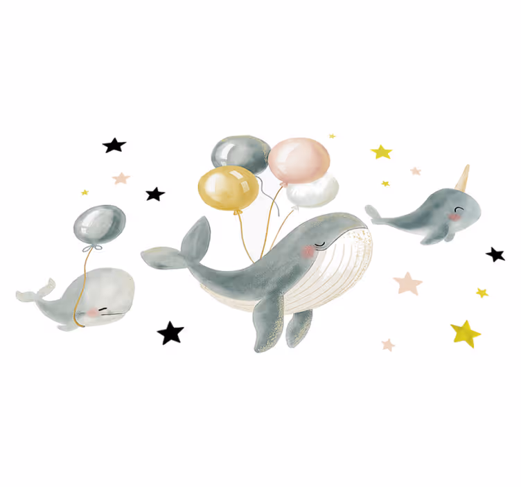 Dywan winylowy do salonu wesołe wieloryby z balonami - TenStickers