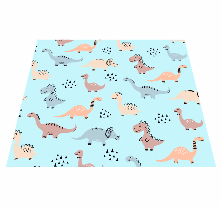 Dywan winylowy do salonu z niebieskim tłem i dinozaurami - TenStickers